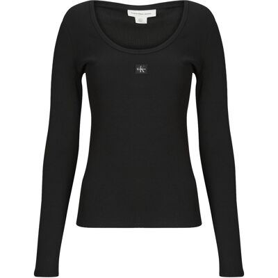 Långärmade T-shirts Calvin Klein Jeans LS WOVEN LABEL 2X2 RIB SCOOP NEC EU S,EU M,EU L,EU XL,EU XS Dam Långärmade T-shirts Calvin Klein Jeans LS WOVEN LABEL 2X2 RIB SCOOP NEC EU S,EU M,EU L,EU XL,EU XS Dam