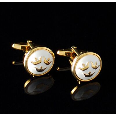 Slipskungen Manschettknappar Tre Kronor guld/vit Slipskungen Manschettknappar Tre Kronor guld/vit