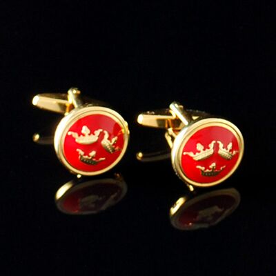 Slipskungen Manschettknappar Tre Kronor guld/röd Slipskungen Manschettknappar Tre Kronor guld/röd