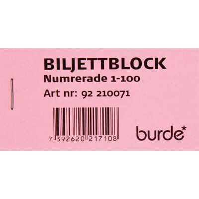 Burde Biljettblock NR 1-100 Rosa Burde Biljettblock NR 1-100 Rosa
