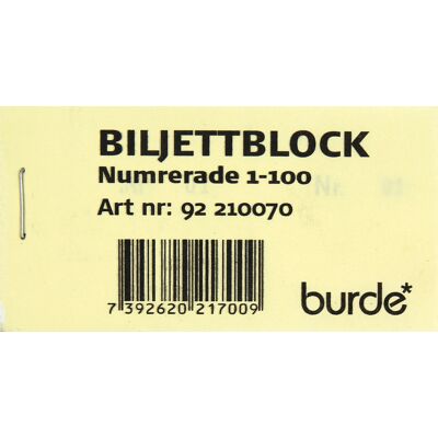 Burde Biljettblock NR 1-100 Gul Burde Biljettblock NR 1-100 Gul