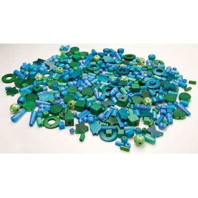 PLAYBOX Träpärlor mix blå/grön 250gr ca 600st PLAYBOX Träpärlor mix blå/grön 250gr ca 600st