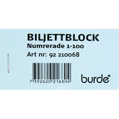 Burde Biljettblock NR 1-100 Blå Burde Biljettblock NR 1-100 Blå