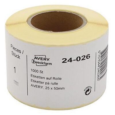 Etikett AVERY på rulle 50x25mm 1000/rl Etikett AVERY på rulle 50x25mm 1000/rl