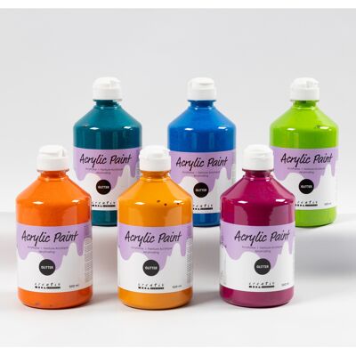 A-Color Akrylfärg - Assorterade Glitterfärger - 6x500ml - Målning A-Color Akrylfärg - Assorterade Glitterfärger - 6x500ml - Målning