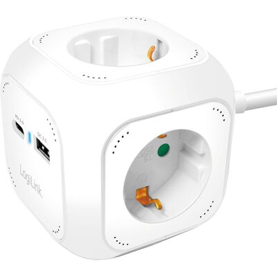LogiLink Power Cube Flerslägsuttag - 4x Vägguttag, USB-C PD 20W, USB-A QC 18W LogiLink Power Cube Flerslägsuttag - 4x Vägguttag, USB-C PD 20W, USB-A QC 18W