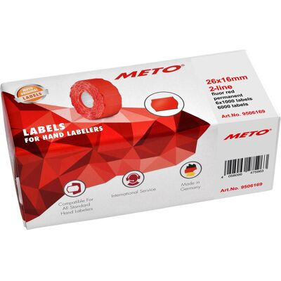 Meto Prismärkningsetikett 26 x 16 mm röd permanent 6 rullar/fp Meto Prismärkningsetikett 26 x 16 mm röd permanent 6 rullar/fp