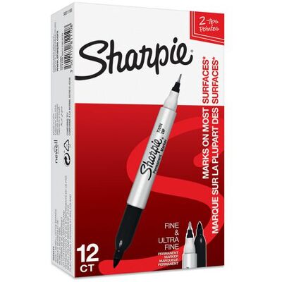 Märkpenna SHARPIE Twin Tip svart 12/fp Märkpenna SHARPIE Twin Tip svart 12/fp