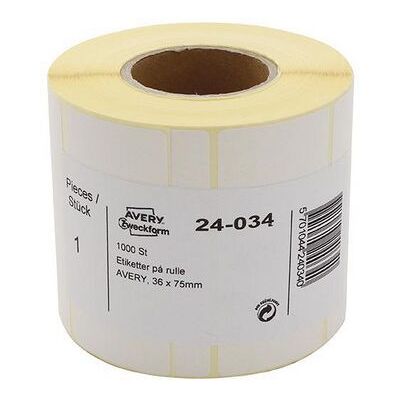 Etikett AVERY på rulle 75x36mm 1000/rl Etikett AVERY på rulle 75x36mm 1000/rl
