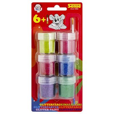 Sense Glitterfärg 6-pack med Pensel - Målning för Barn Sense Glitterfärg 6-pack med Pensel - Målning för Barn