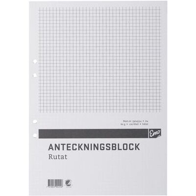 NO BRAND Anteckningsblock A4 100 blad hål TF rut NO BRAND Anteckningsblock A4 100 blad hål TF rut