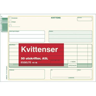 ESSELTE Blankett kvittens A5L 50 blad ESSELTE Blankett kvittens A5L 50 blad