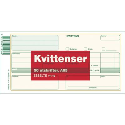 ESSELTE Blankett kvittens A65 50 blad ESSELTE Blankett kvittens A65 50 blad