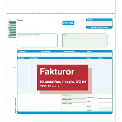 ESSELTE Blankett faktura 2/3 A4 2x50 blad ESSELTE Blankett faktura 2/3 A4 2x50 blad