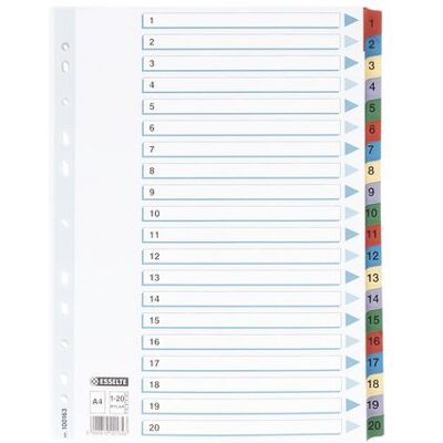 ESSELTE Kartongregister m. plastfl. A4 1-20 färg ESSELTE Kartongregister m. plastfl. A4 1-20 färg