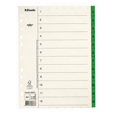 ESSELTE Pappregister Servo A4 1-12 grön flik ESSELTE Pappregister Servo A4 1-12 grön flik