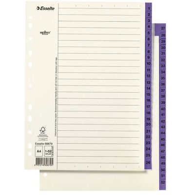 ESSELTE Pappregister Servo A4 1-52 lila flik ESSELTE Pappregister Servo A4 1-52 lila flik