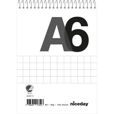 Niceday Spiralblock A6 100blad rutat Niceday Spiralblock A6 100blad rutat