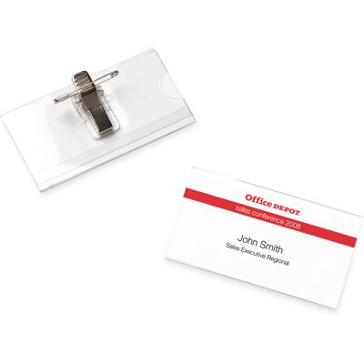 Namnskylt med nål och klämma Office Depot 75x40 mm 50-pack Namnskylt med nål och klämma Office Depot 75x40 mm 50-pack