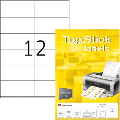 TOPSTICK Vita Etiketter - 105x48mm - Laser & Inkjet - 1200 Etiketter TOPSTICK Vita Etiketter - 105x48mm - Laser & Inkjet - 1200 Etiketter