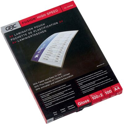 GBC Lamineringsfickor A4 HighSpeed 100 mikron gloss 100/fp GBC Lamineringsfickor A4 HighSpeed 100 mikron gloss 100/fp