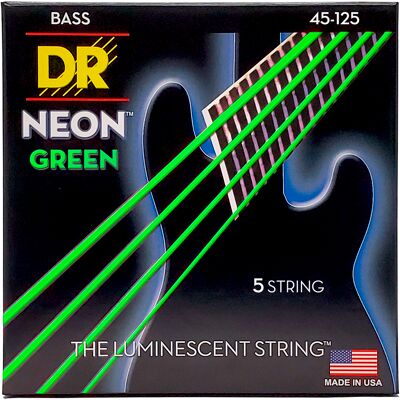 DR Strings NGB5-45 Hi-Def neon green 5-strängad bassträngar, 045-125 DR Strings NGB5-45 Hi-Def neon green 5-strängad bassträngar, 045-125