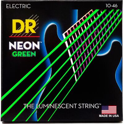 DR Strings NGE-10 Hi-Def neon green elgitarrsträngar, 010-046 DR Strings NGE-10 Hi-Def neon green elgitarrsträngar, 010-046