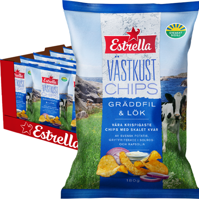 Estrella Västkust Gräddfil&lök; 180g-18st Estrella Västkust Gräddfil&lök; 180g-18st