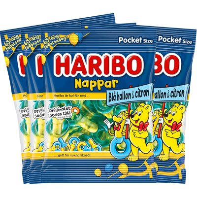 5st Haribo Nappar Blåhallon & Citron 80g 5st Haribo Nappar Blåhallon & Citron 80g