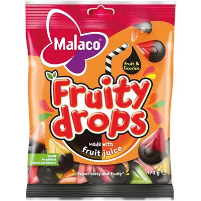 Malaco Fruity Drops Fruit Licorice 170g Malaco Fruity Drops Fruit Licorice 170g