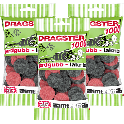 3st - Dragster Jordgubb Lakrits 65g 3st - Dragster Jordgubb Lakrits 65g