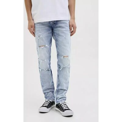 Jack&Jones slitna jeans för herr Original 152 blå denim Jack&Jones slitna jeans för herr Original 152 blå denim