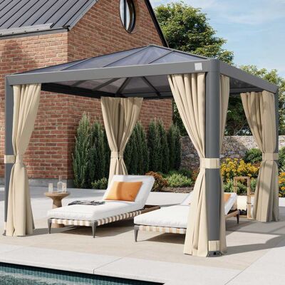 PRIMEYARD Hardtop paviljong 3x3m, inkl. 4 gardiner, champagne - (300663) PRIMEYARD Hardtop paviljong 3x3m, inkl. 4 gardiner, champagne - (300663)
