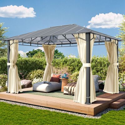 TOOLPORT Hardtop paviljong 3x4m, inkl. 4 gardiner, champagne - (300678) TOOLPORT Hardtop paviljong 3x4m, inkl. 4 gardiner, champagne - (300678)