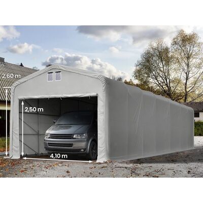 TOOLPORT Garagetält 5x20 m - 2,6 m sidohöjd med 4,1x2,5 m port, PVC 850, grå, inkl. hållfasthet (underlag: jord) - (99419) TOOLPORT Garagetält 5x20 m - 2,6 m sidohöjd med 4,1x2,5 m port, PVC 850, grå, inkl. hållfasthet (underlag: jord) - (99419)