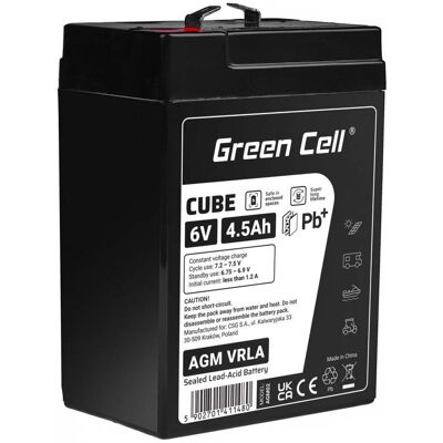 Green Cell Cube AGM VRLA IP54 6V 4.5Ah underhållsfri AGM6V4-5AH-J Green Cell Cube AGM VRLA IP54 6V 4.5Ah underhållsfri AGM6V4-5AH-J