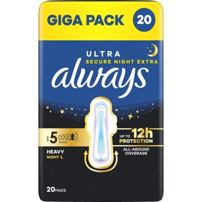 Always Ultra Secure Night Extra Pads S5 GigaPack 20 st Always Ultra Secure Night Extra Pads S5 GigaPack 20 st