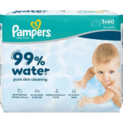 Pampers 99% Water Wipes 3-pack 180 st Pampers 99% Water Wipes 3-pack 180 st