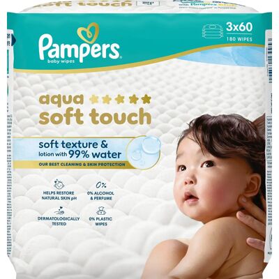 Pampers Aqua Soft Touch Wipes 3-pack 180 st Pampers Aqua Soft Touch Wipes 3-pack 180 st