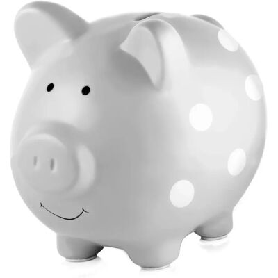 Pearhead Ceramic Piggy Bank Medium Polka Dot Gray Pearhead Ceramic Piggy Bank Medium Polka Dot Gray