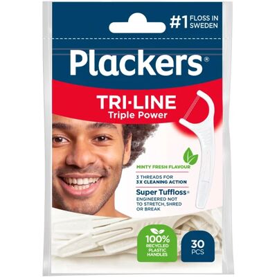 Plackers Tri-line mint tandtråd - Effektiv plack och matrester borttagning Plackers Tri-line mint tandtråd - Effektiv plack och matrester borttagning