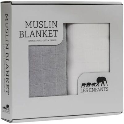 Les Enfants Muslin Blanket 2-pack Grå/Vit Les Enfants Muslin Blanket 2-pack Grå/Vit