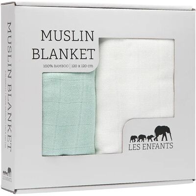 Les Enfants Muslin Blanket 2-pack Grön/Vit Les Enfants Muslin Blanket 2-pack Grön/Vit