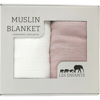 Les Enfants Muslin Blanket 2-pack Rosa/Vit Les Enfants Muslin Blanket 2-pack Rosa/Vit