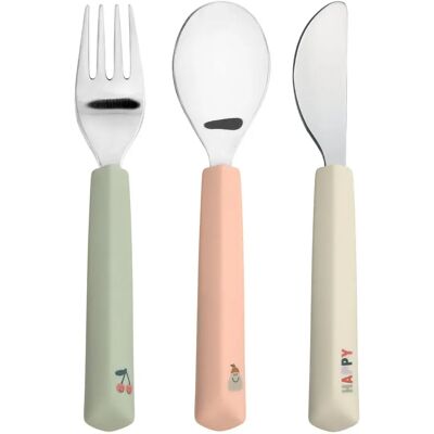 LÄSSIG Cutlery Silicone Handle Happy Fruits 3 Delar Cherry LÄSSIG Cutlery Silicone Handle Happy Fruits 3 Delar Cherry