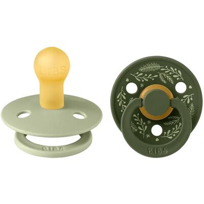 BIBS Pacifier Colour Holiday Leaf Latex Sage/Hunter Green 2 pack Size 1 BIBS Pacifier Colour Holiday Leaf Latex Sage/Hunter Green 2 pack Size 1