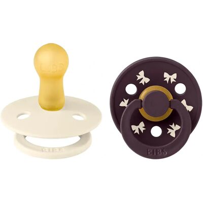 BIBS Pacifier Colour Holiday Bow Latex Ivory/Plum 2 pack Size 2 BIBS Pacifier Colour Holiday Bow Latex Ivory/Plum 2 pack Size 2