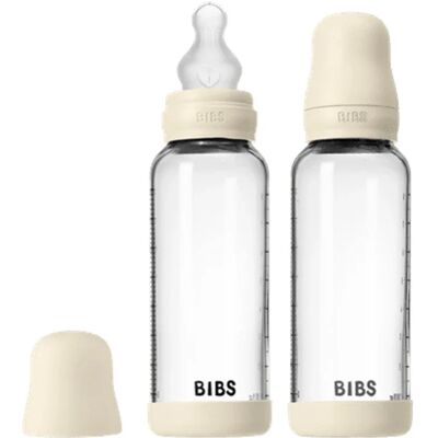 BIBS Glass Baby Bottle Round Silicone Medium Flow Ivory 240 ml 2-pack BIBS Glass Baby Bottle Round Silicone Medium Flow Ivory 240 ml 2-pack