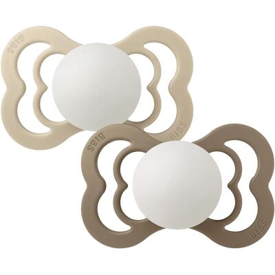 BIBS Pacifier Supreme Silicone Vanilla Glow/Dark Oak Glow 2-pack Size 2 BIBS Pacifier Supreme Silicone Vanilla Glow/Dark Oak Glow 2-pack Size 2