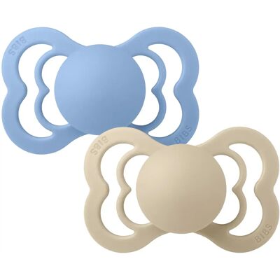 BIBS Pacifier Supreme Silicone Vanilla/Sky Blue 2-pack Size 2 BIBS Pacifier Supreme Silicone Vanilla/Sky Blue 2-pack Size 2